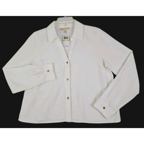 Michael Michael Kors ~Woman Size M~ White Linen Blend Shirt Button-Up NWT $110 - Picture 1 of 16